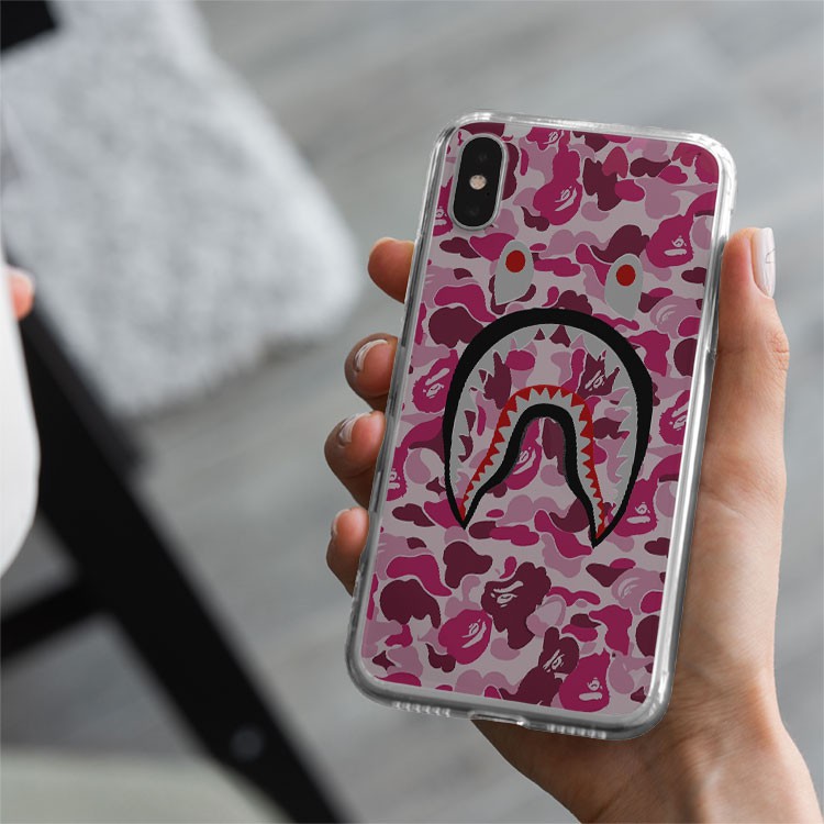 Ốp Lưng bape shark pink  cá mập sành điệu cho Iphone 5 6 7 8 Plus 11 12 Pro Max X Xr PLQPOD00687