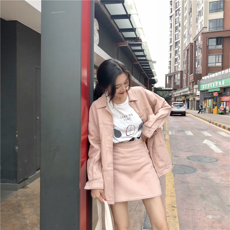 Oder set ulzzang khoác + chân váy denim (ảnh thật ở cuối)