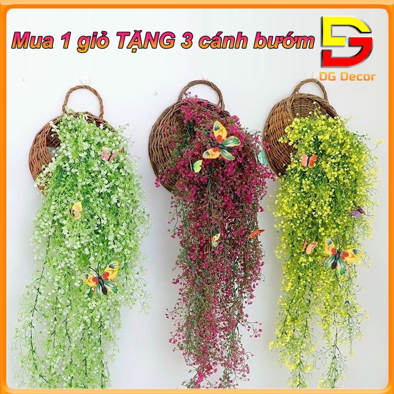 Giỏ Hoa Treo Tường Giỏ Cỏ Mây Trang Trí Nhà Cửa Tặng Kèm 3 Cánh Bướm 3D DC-31