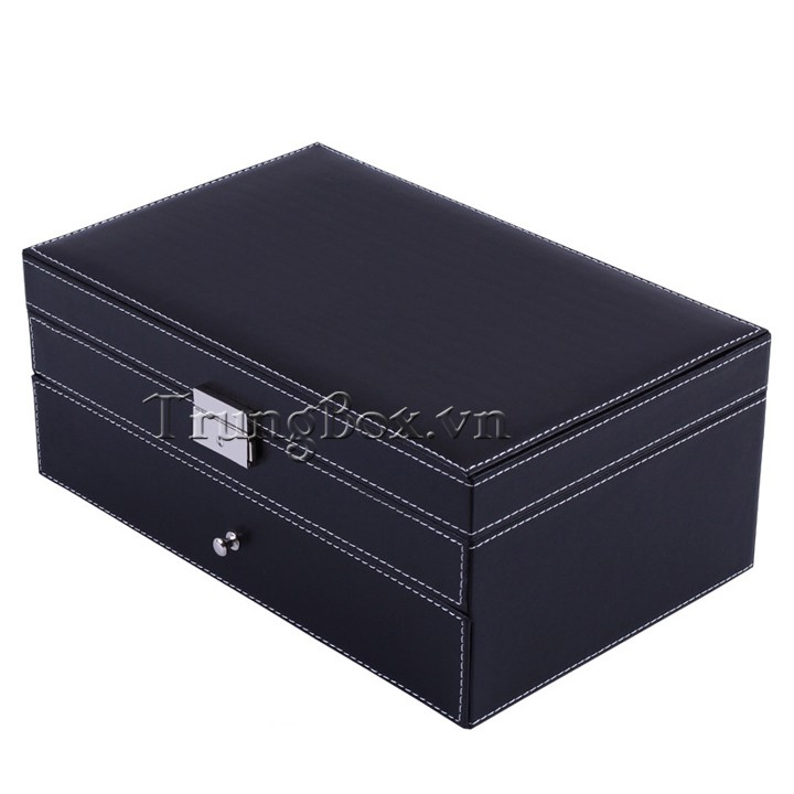 Hộp Đựng Đồng Hồ Trang Sức và Kính Mát 2 Tầng Vỏ Da - Mã 617