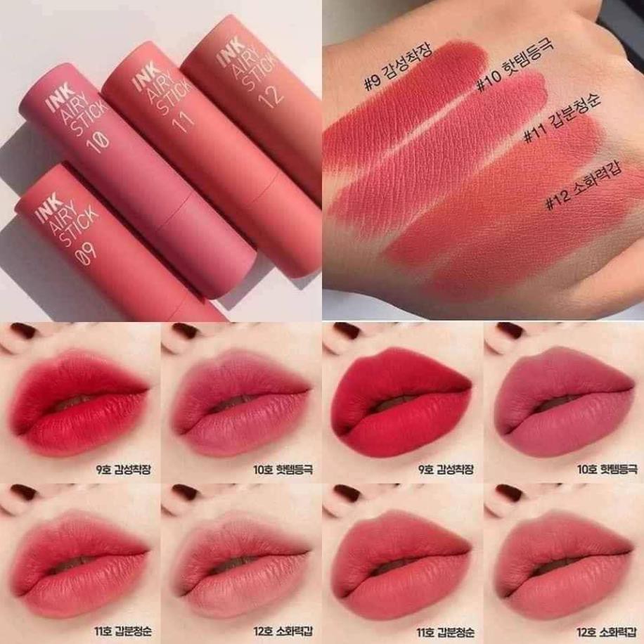 Son lỳ Peripera Ink Airy Stick Màu 09,10,11,12 thỏi son lên màu mịn lì và mềm môi - HanZy Store