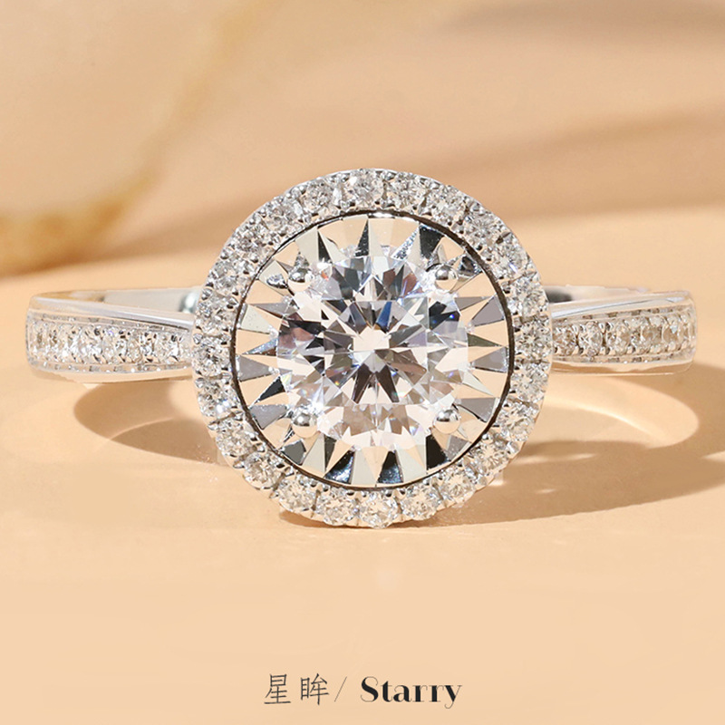 Nhẫn mặt tròn đính đá Pt950 thời trang cho nữ