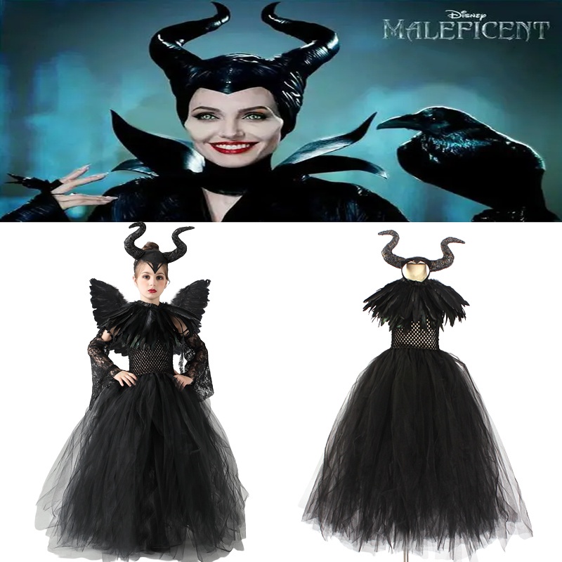 Trang phục váy cosplay halloween Maleficent angelina jolie độc đáo cho trẻ em