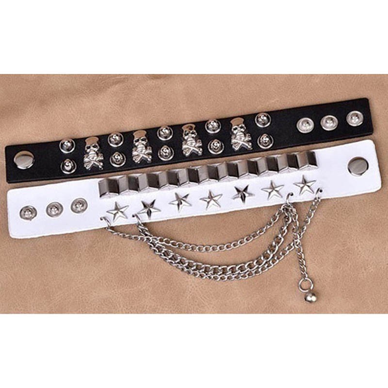 Vòng tay da mặt hình đầu lâu phong cách gothic nhiều màu sắc cho nam và nữ