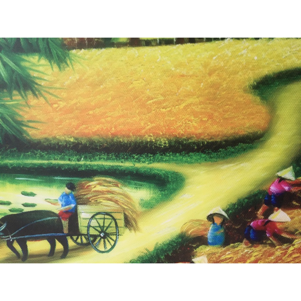 Tranh Làng Quê Việt Nam, tranh in canvas, đầy đủ khung và phụ kiện, kích thước 60x85cm