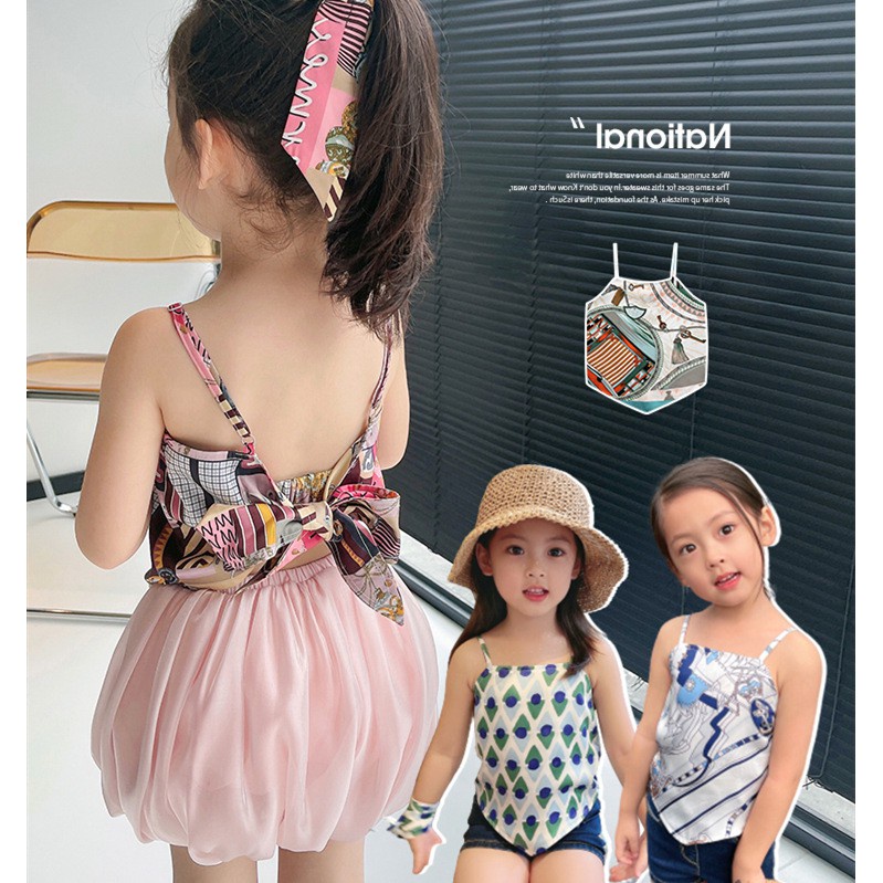 Áo Hai Dây/Khăn Choàng Tam Giác Thắt Nơ Thời Trang Mùa Hè Cho Bé Gái