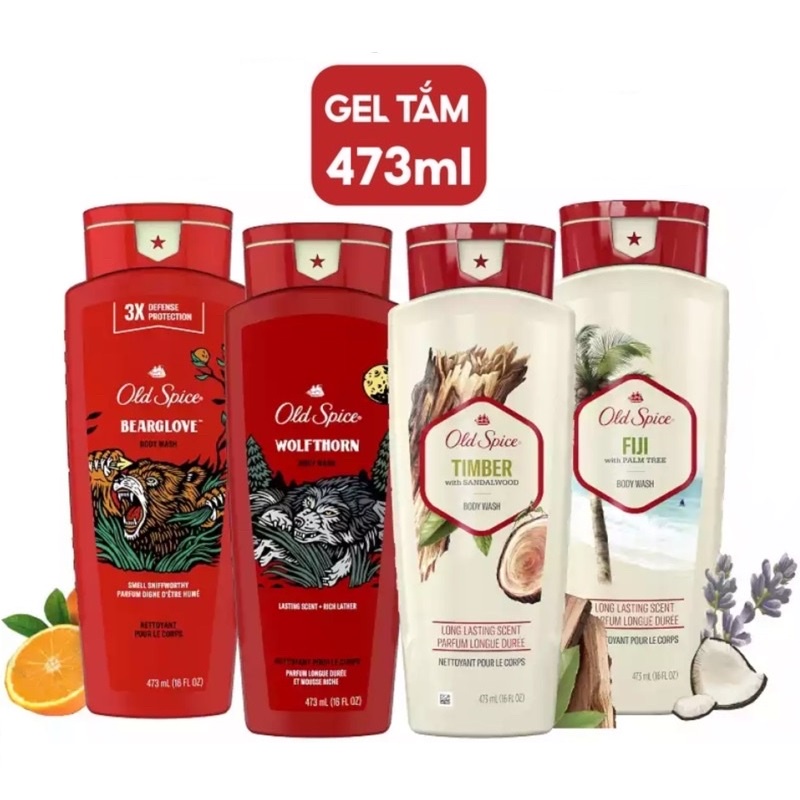 Gel tắm Old Spice nhiều mùi hương 473ml