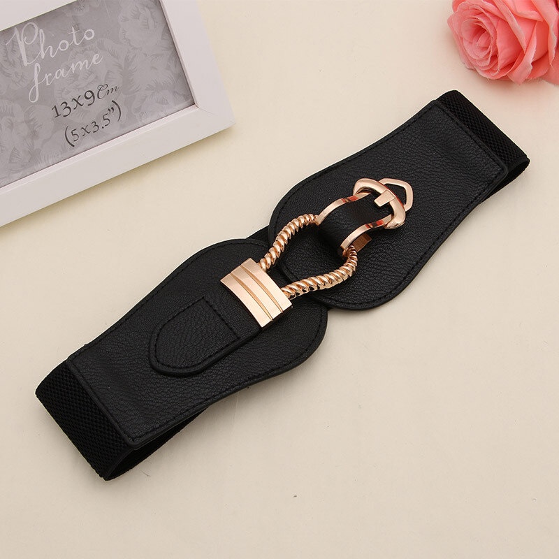 Thắt lưng da bản to co giãn phối khóa cài thời trang cho nữ