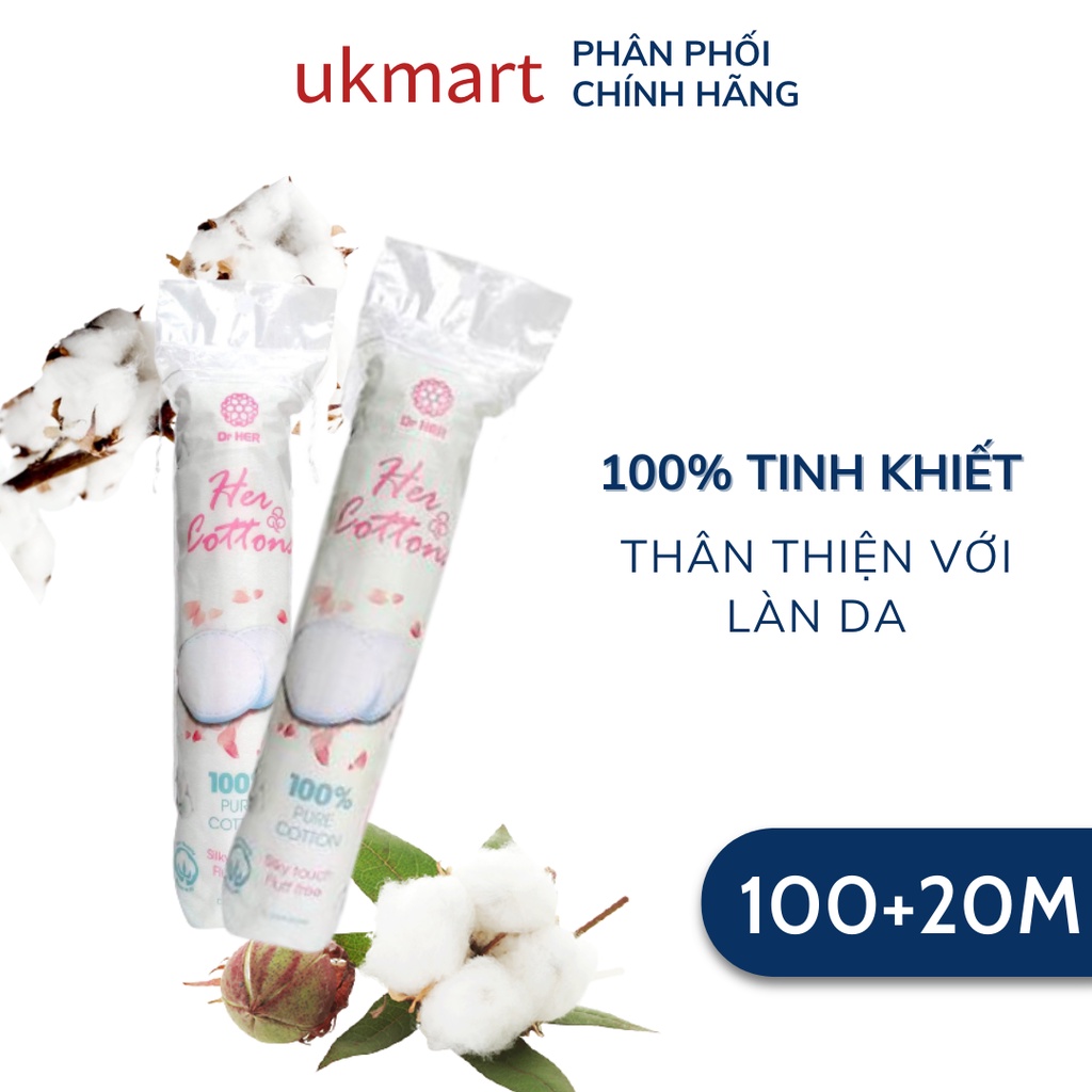 Bông Tẩy Trang 100% Cotton Tinh Khiết Dr. Her 120 Miếng Thành Phần Thiên Nhiên Dùng Để Tẩy Trang Chăm Sóc Da Mặt