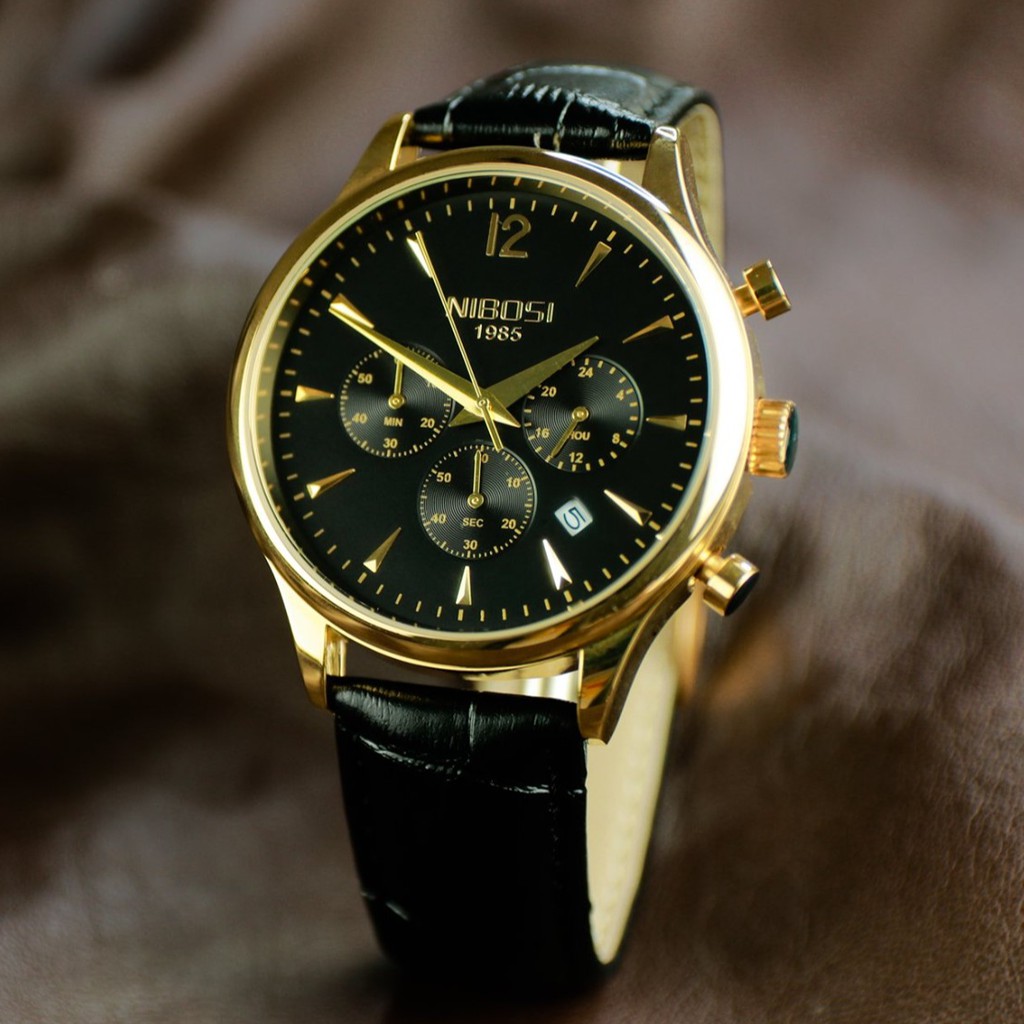 Đồng hồ nam NIBOSI chính hãng Fullbox, dây da Classic , 6 kim có lịch ngày - NIBI25