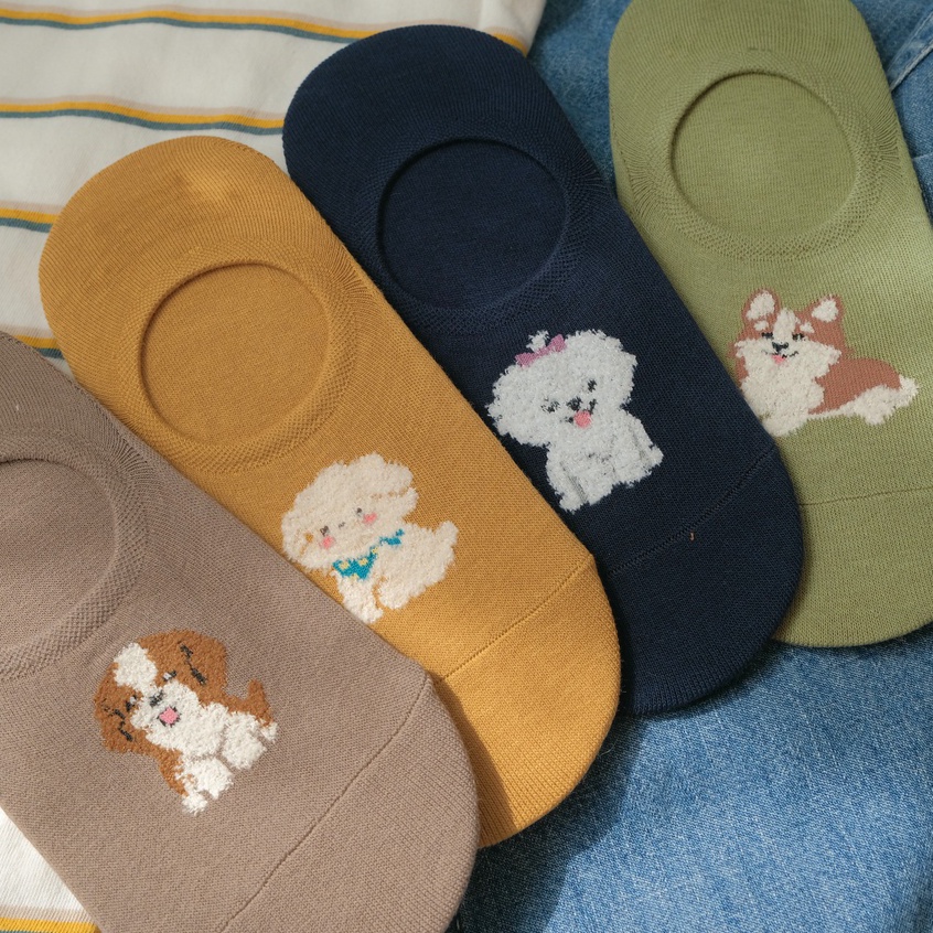 FLUFFY PUPPY INVISIBLE - Tất vớ lười nữ hình chó cún dệt bông xù dễ thương, silicon chống tuột gót, nhập khẩu Hàn Quốc