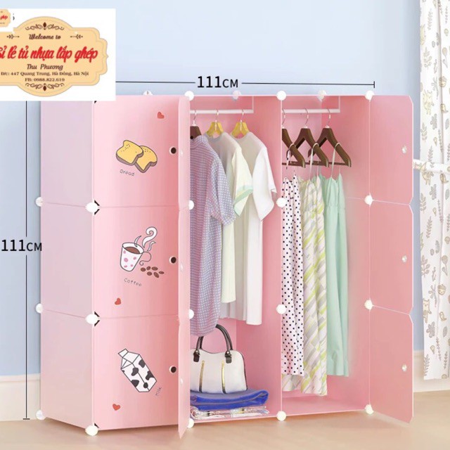 FREESHIP 99K TOÀN QUỐC_TỦ NHỰA GHÉP 9 Ô SÂU 37x37cm. Tặng kèm 2 treo đồ. Thân hồng cửa đồ ăn