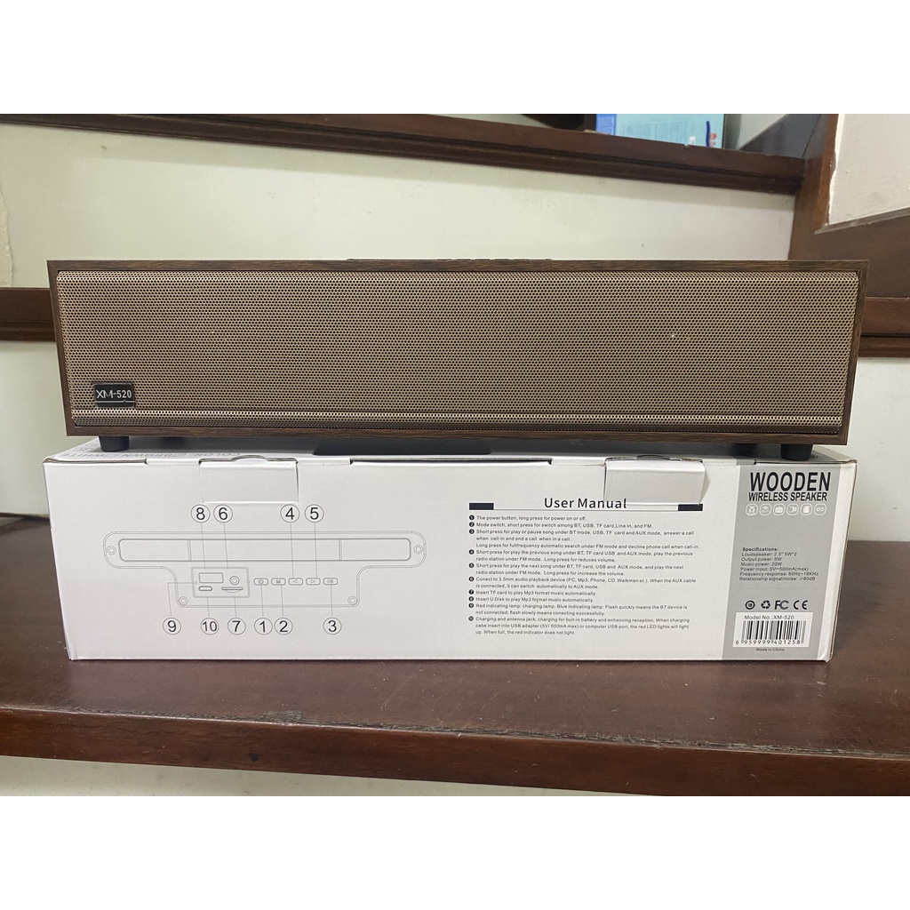 [TẶNG DÂY AUX] Loa Bluetooth XM-520 Vỏ Gỗ 20W Sang Trọng, Âm thanh vòm, Bass Siêu Căng, Hỗ trợ thẻ nhớ, kết nối cáp AUX