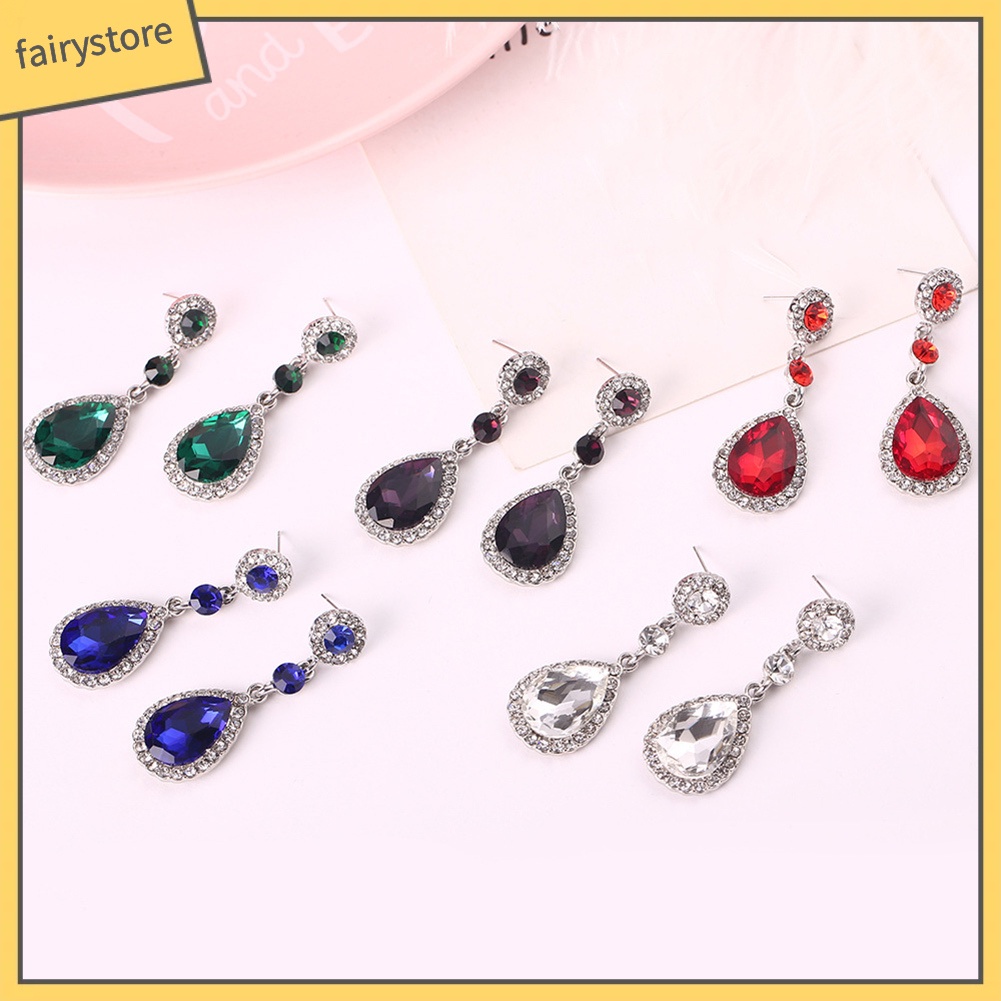 Hoa Tai Dáng Dài Hình Giọt Nước Đính Đá Lấp Lánh Cho Nữ