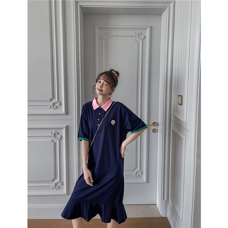 Váy Suông Đầm Suông Cotton Mát A2411 váy xanh than cổ trăng thêu cherry