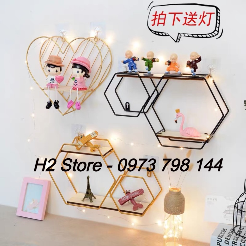 [Ảnh thật] - Kệ treo tường thép pha gỗ decor, trang trí nhà cửa, để đồ siêu xinh