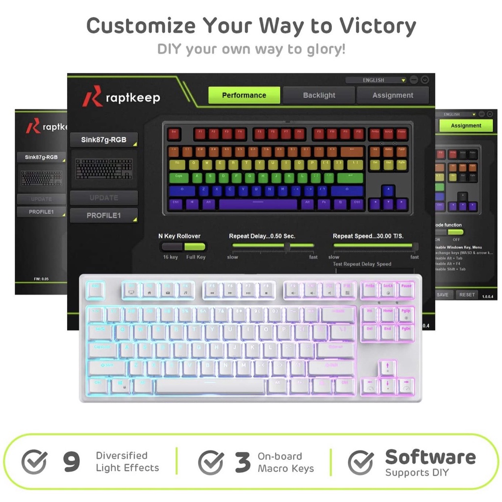 HOTSWAP RK987 RGB - Bàn phím cơ không dây Royal Kludge RK987 RGB kết nối 3 Mode dành cho PC, Laptop và điện thoại