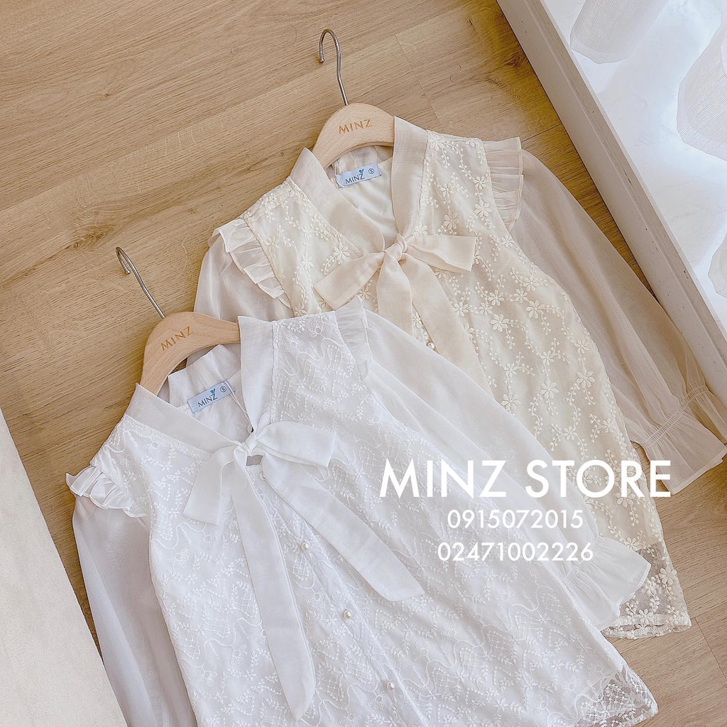 Áo tơ buộc nơ thân ren (2 màu)