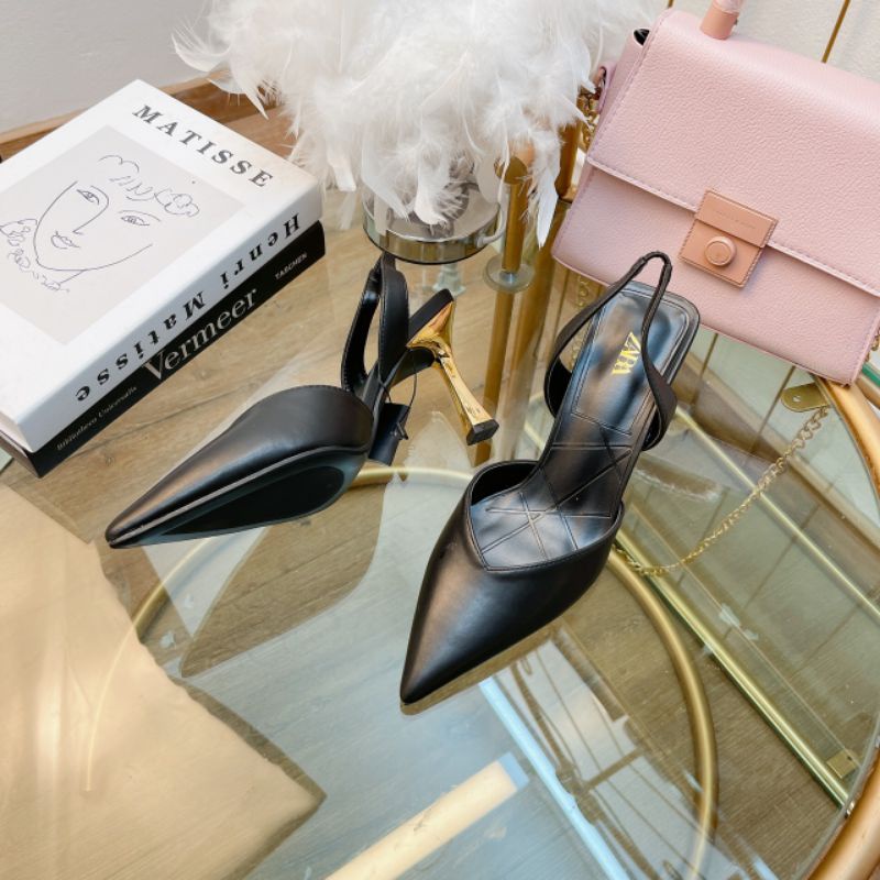 tv Giày Sandal 9p Zara Gót Vàng Mũi Nhọn Da Mềm Êm Fullbox Tem Hãng Cao Cấp