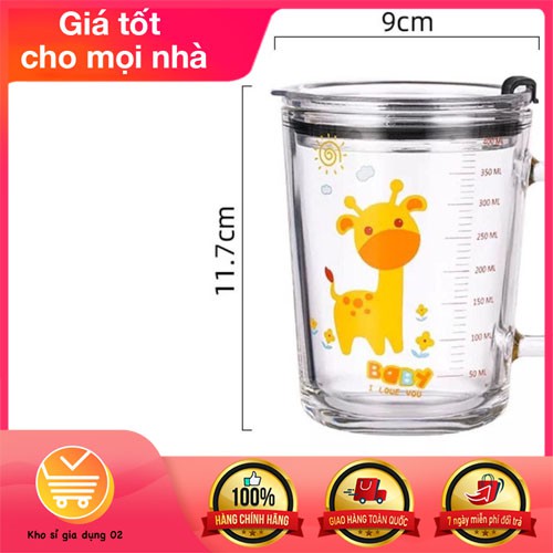 [Mã LIFEHLSALE2 giảm 10% đơn 0Đ] CỐC PHA SỮA THUỶ TINH CHIA VẠCH CÓ NẮP VÀ ỐNG HÚT CHO BÉ SIÊU TIỆN LỢI