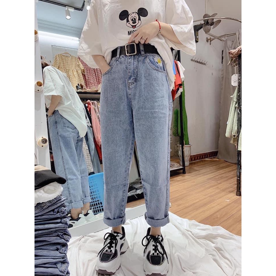 quần baggy thêu hoa cúc họa mi chất jean đẹp