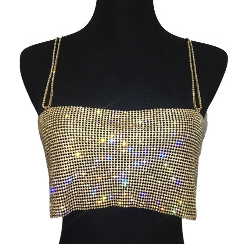 Áo ngắn croptop hở lưng đính đá lấp lánh màu sắc quyến rũ dành cho nữ