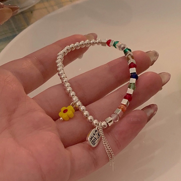 [Hàng Mới Về Mới] Vòng Tay Mặt Hoa Đính Đá Pha Lê Nhiều Màu Sắc Tươi Mới Cho Nữ