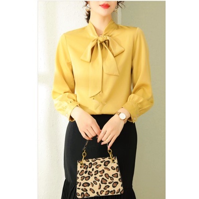 Áo Sơ Mi Kiểu Công Sở Đẹp CHIPY Tay Dài Cổ Thắt Nơ Vàng Chất Lụa Cao Cấp From Rộng Hàn Quốc Ulzzang Vintage A1V | BigBuy360 - bigbuy360.vn