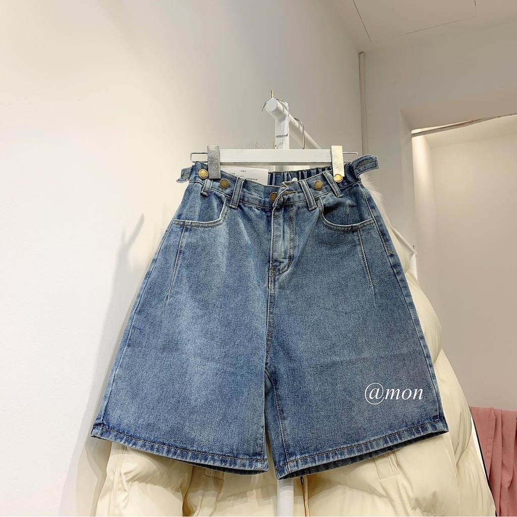200461 Quần ngố jeans lửng ulzzang nữ phối chun sau co giãn thoải mái màu xanh có size