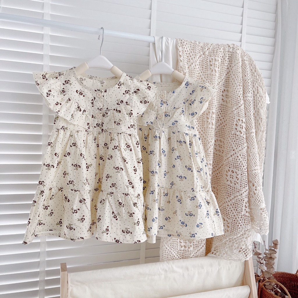 Váy hè cánh tiên nền trắng hoa nhí mẫu mới cho bé 8-21kg( 1-6 tuổi)