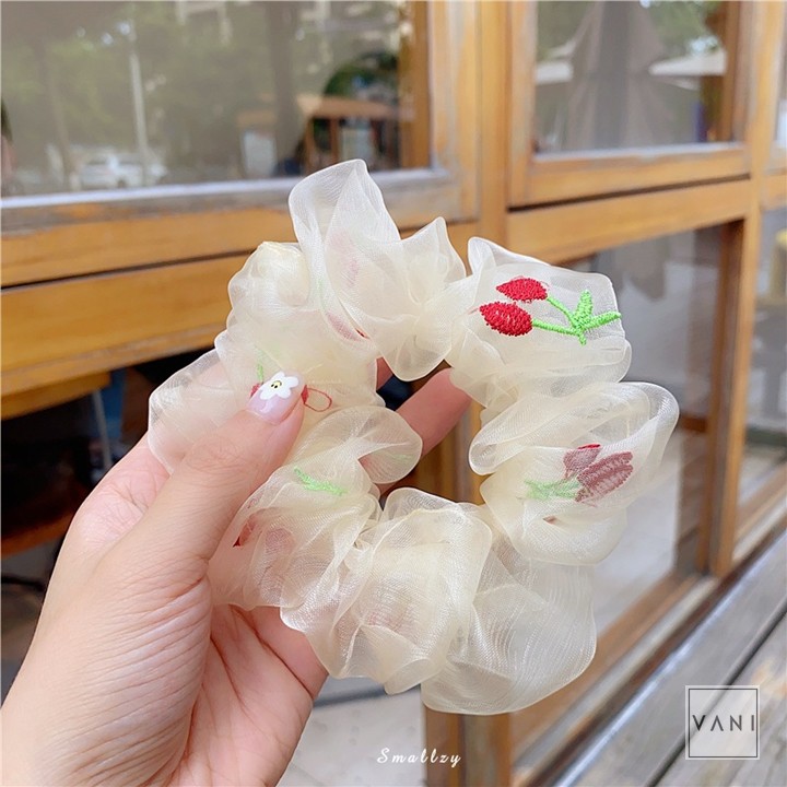 Cột Tóc Vải Scrunchies Von Kính Thêu Trái Dứa Và Cherry Dễ Thương - Vani Store
