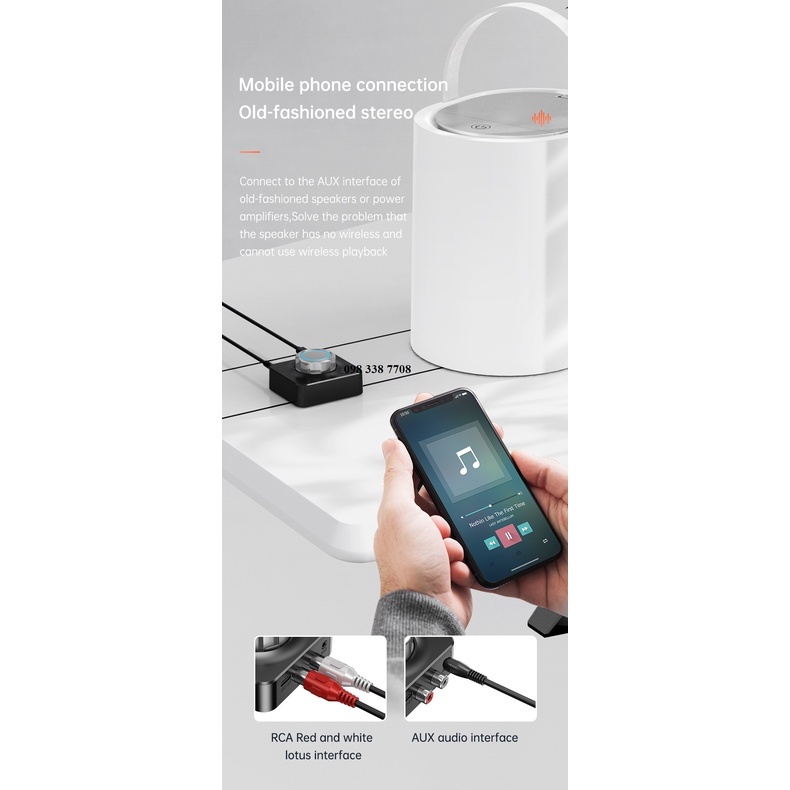 Thiết bị thu âm thanh không dây Hifi Stereo âm thanh 3D Bluetooth 5.0 cho loa, âm ly, xe ô tô 2 ngõ ra jack 3.5mm và AV