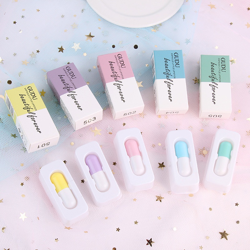 Son Môi Mini Dưỡng Ẩm Chống Thấm Nước Không Dễ Phai Màu Thiết Kế Hình Viên Con Nhộng Độc Đáo