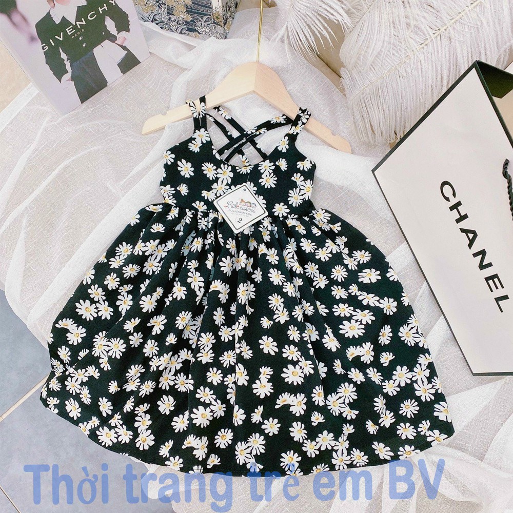 Đầm maxi 2 dây họa tiết hoa cúc đan lưng cho bé 1-5 tuổi cực xinh, vải mỏng mát thấm hút mồ hôi từ 9-22kg