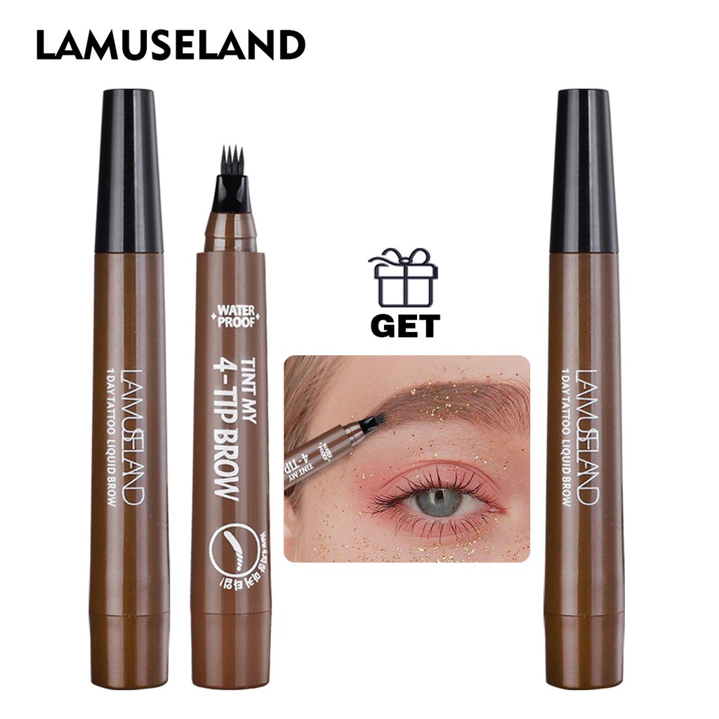 Set 2 bút kẻ mày LAMUSELAND LA41 dạng phẩy sợi chống nước lâu trôi 5g