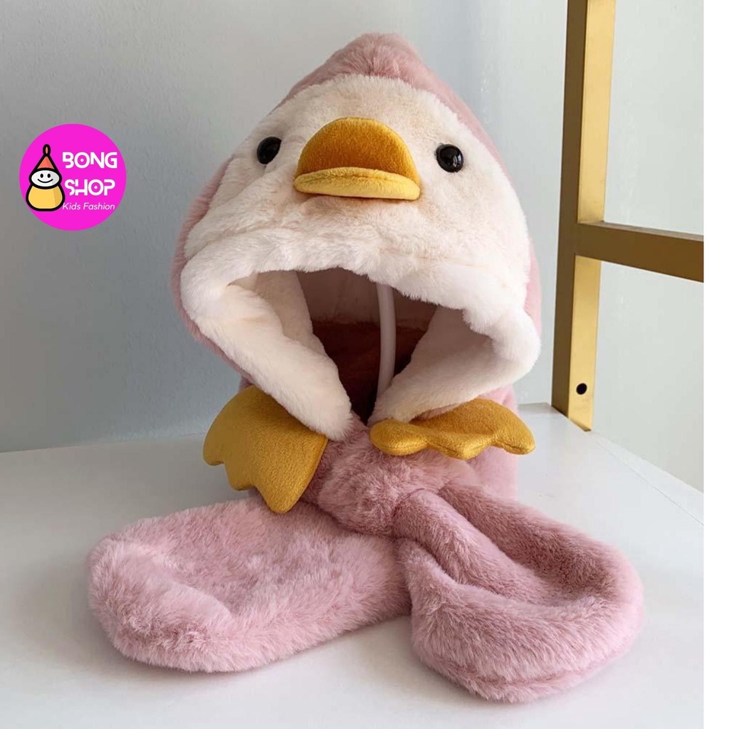 Mũ lông hình chú vịt con siêu ấm kèm khăn cho bé 1- dưới 3 tuổi