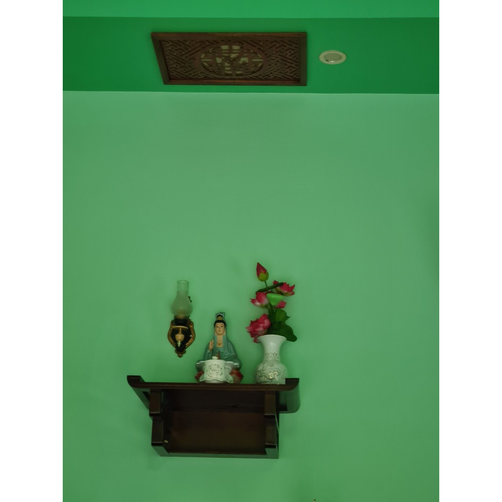 Bàn thờ treo tường màu nâu cánh dán 41x61 gỗ sồi mỹ mẫu tay cong (dùng cho 1 bát hương) + tặng tấm ám khói Minh Phú
