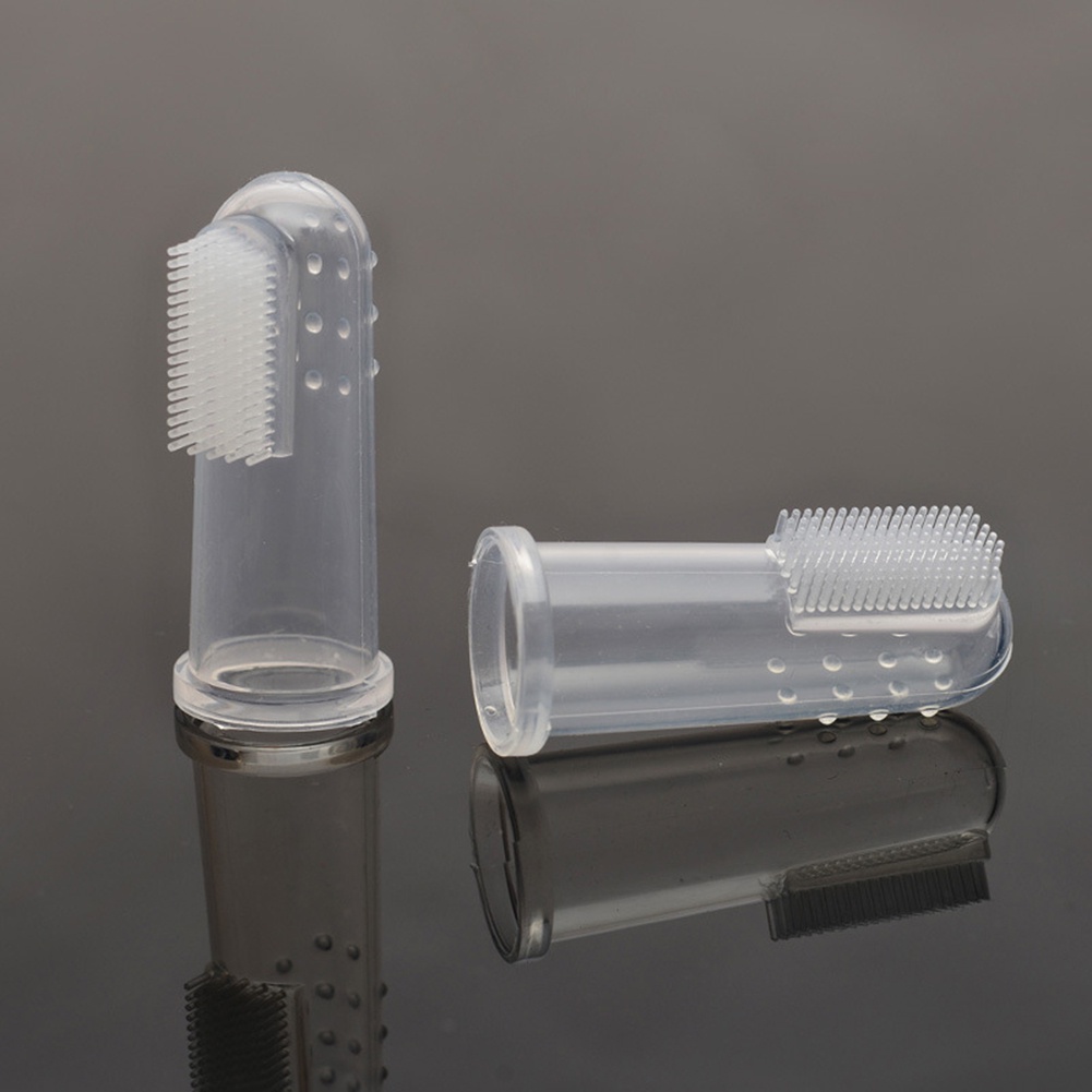 Set 2 bàn chải đánh răng đeo ngón tay bằng silicon chăm sóc răng miệng dành cho thú cưng