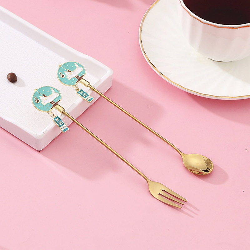 Muỗng Cà Phê Bằng Thép Không Gỉ Cán Dài Họa Tiết Hoạt Hình