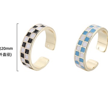 Nhẫn Thiết Kế Dạng Mở Họa Tiết Bảng Ca Rô Màu Xanh Dương Phong Cách Mới Dành Cho Bạn Nữ