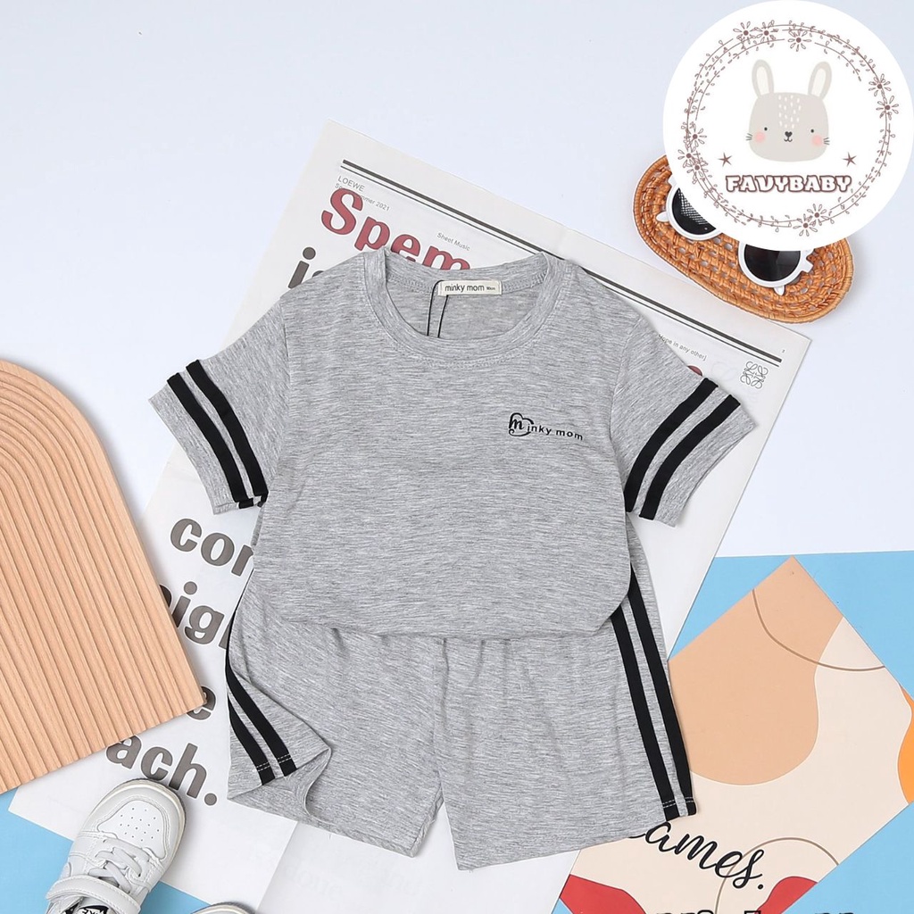 Đồ Bộ MINKY MOM Chính Hãng Bé Trai Bé Gái Tay Ngắn Sọc Thể Thao Năng Động Màu Trơn Trẻ Em 8-18kg 0 - 5 Tuổi - Favybaby