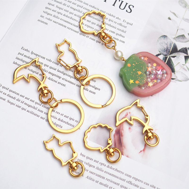 Bộ 3/5 vòng móc khóa hình cá voi/mèo/vỏ sò rỗng để gắn hình trang 