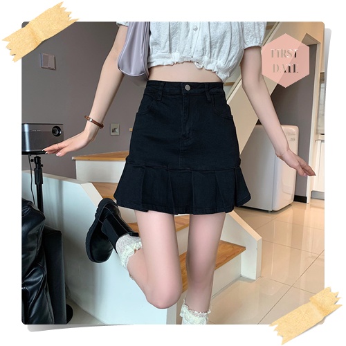 Chân váy chữ A FIRST DATE đuôi cá váy nữ Hàn Quốc retro eo cao