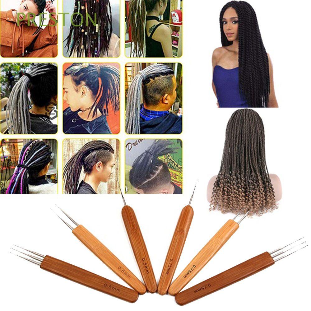 1 Cây Móc Tạo Kiểu Tóc Bện Micro Tay Cầm Bằng Gỗ Tre + Dụng Cụ Tạo Kiểu Dreadlock Bằng Thép Không Gỉ