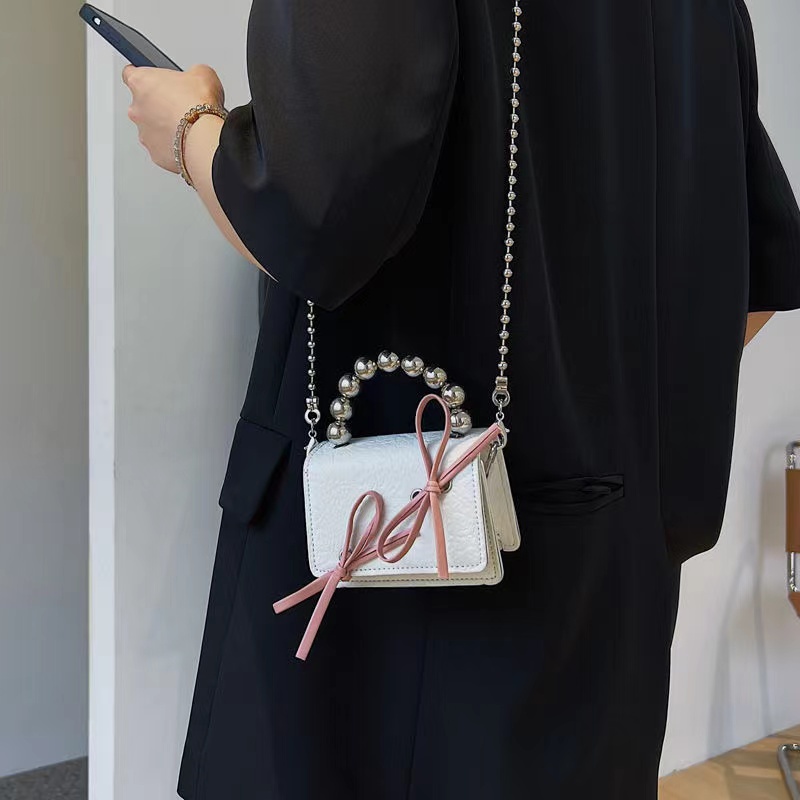 Túi đeo chéo mini túi nơ dây xích tay cầm ngọc trai túi hộp vuông cô gái ngọt ngào dễ thương