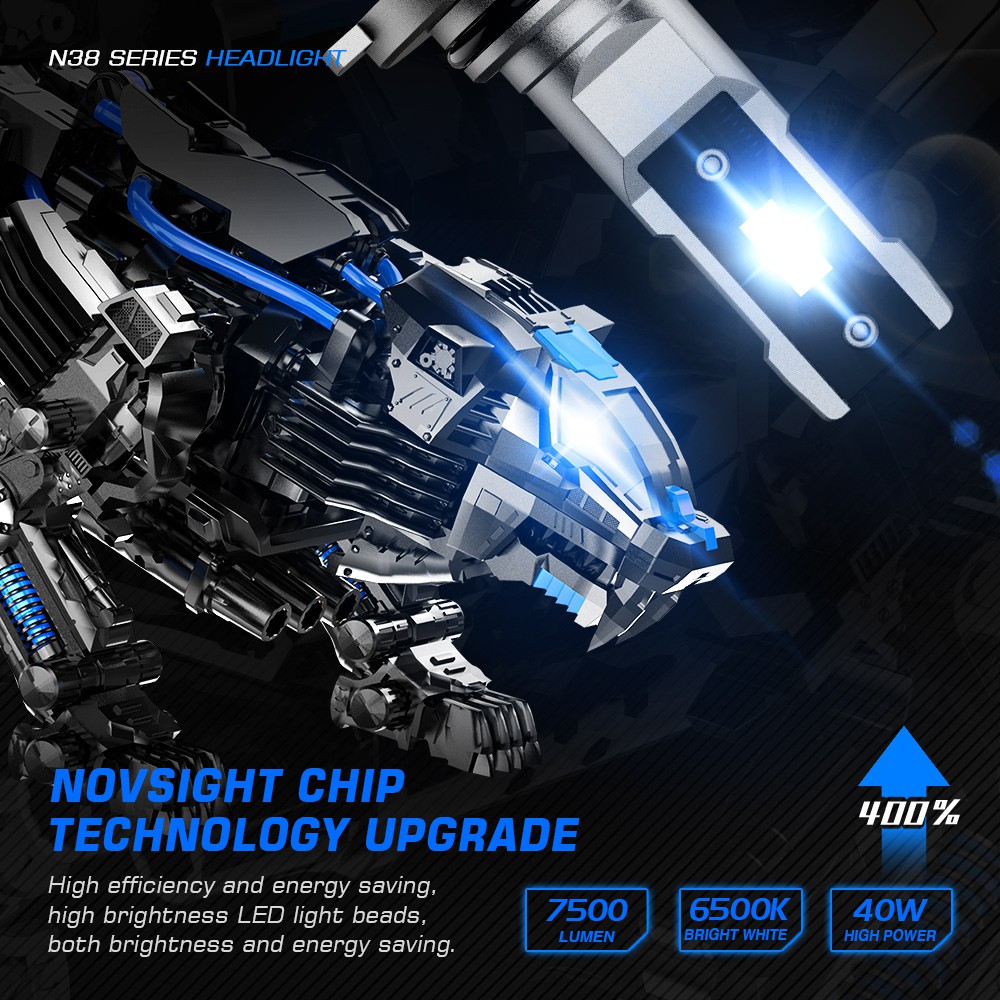 Cặp Đèn Pha Xe Hơi NovSight N38 80w 15000lm 6500k 9005 9006 H4 H7 H11 Cắm Và Sử Dụng Độ Sáng Cao