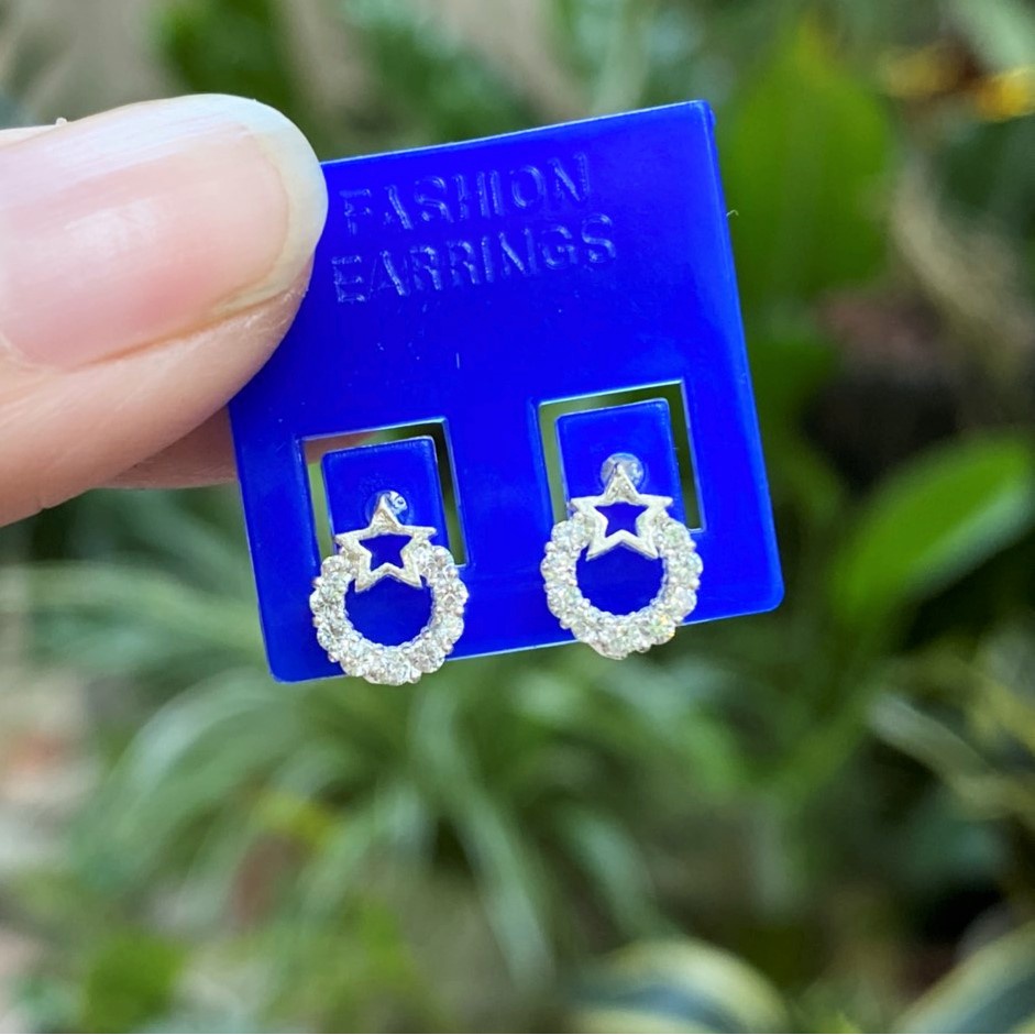 Bông tai bạc nữ hình tròn đính ngôi sao, Khuyên tai bạc ta sang trọng nữ tính