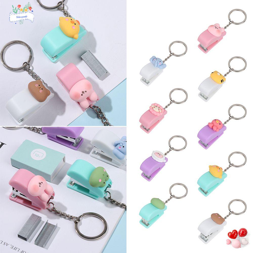 ☆YOLA☆ Office Supplies Mini Stapler Cartoon Cute Document Binding Hoops Push Clip Portable File Organizer Binder Tools Stationery Stapler Paper Clips