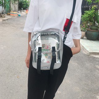 túi vải đeo chéo nam nữ phiên bản 2 có phản quang ở viền chất kaki bố phối nhựa kính trong SL