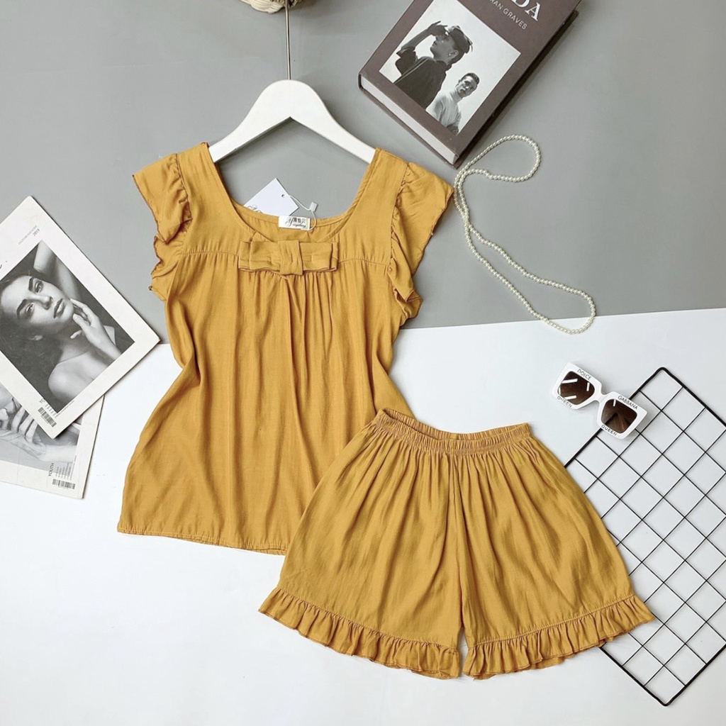 Đồ Ngủ Nữ Bộ Mặc Nhà Đũi Mùa Hè Dễ Thương Chất Mát Quần Đùi PINK STORE